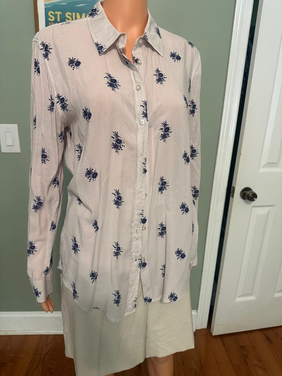 Joe Fresh Tops - Joe Fresh Pale Pink Button-Down Shirt with Navy Floral Print